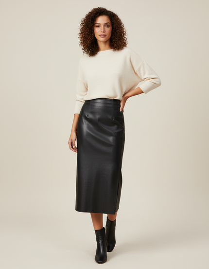 Jupe Midi Simili Cuir Fente Chic structurée