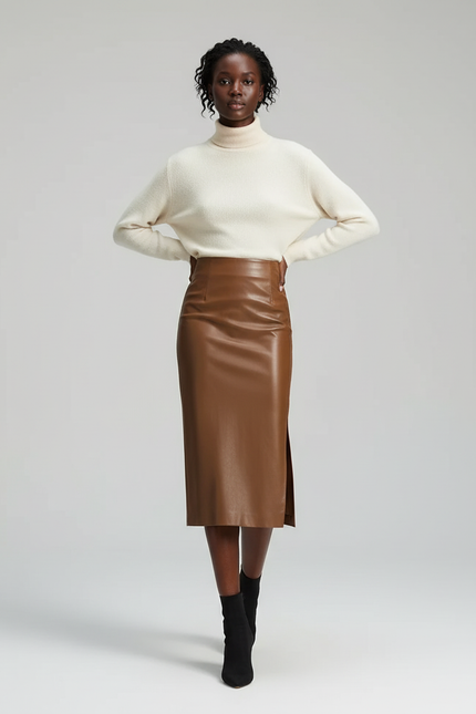 Jupe Midi Marron Similicuir Chic tendance