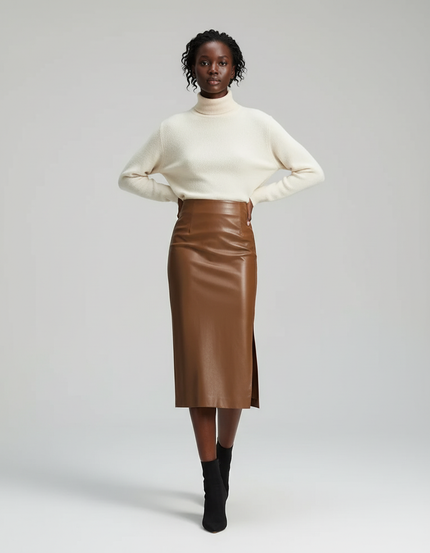 Jupe Midi Marron Similicuir Chic tendance
