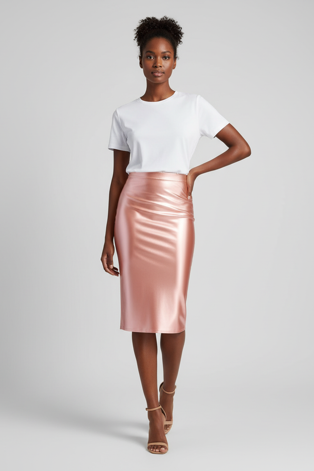 Jupe Midi Rose Satinée Élégante féminine