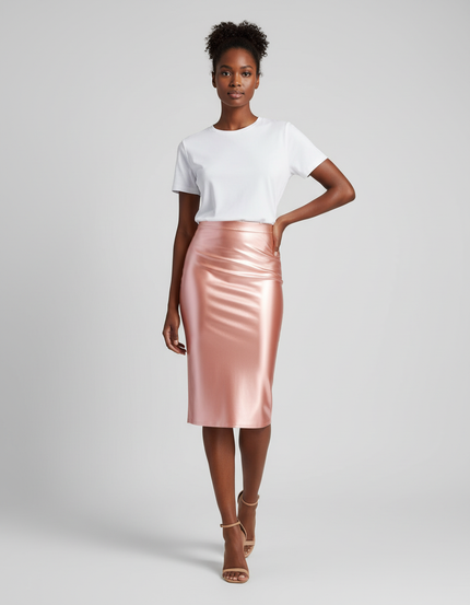 Jupe Midi Rose Satinée Élégante féminine