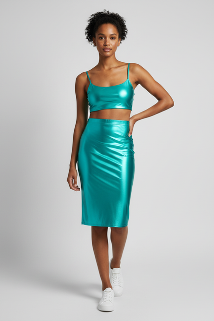 Jupe Midi Turquoise Brillante Chic