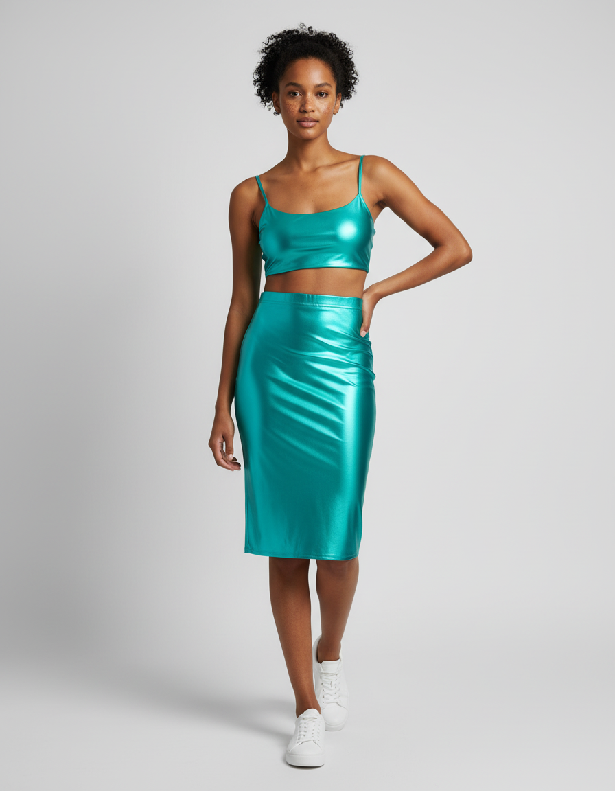 Jupe Midi Turquoise Brillante Chic
