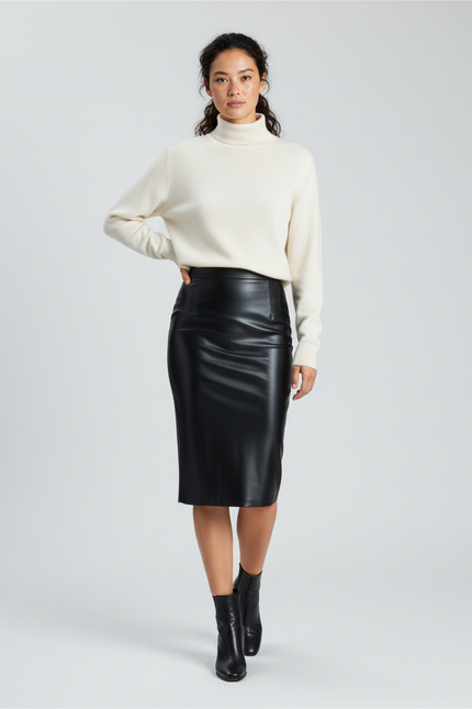 Jupe Midi Noire Brillante Chic