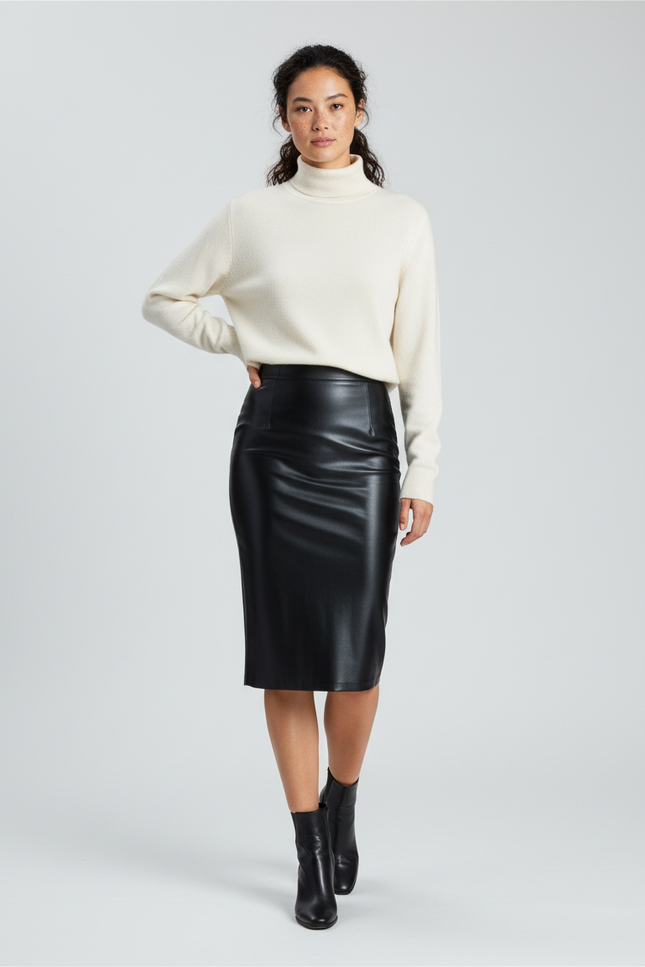 Jupe Midi Noire Brillante Chic