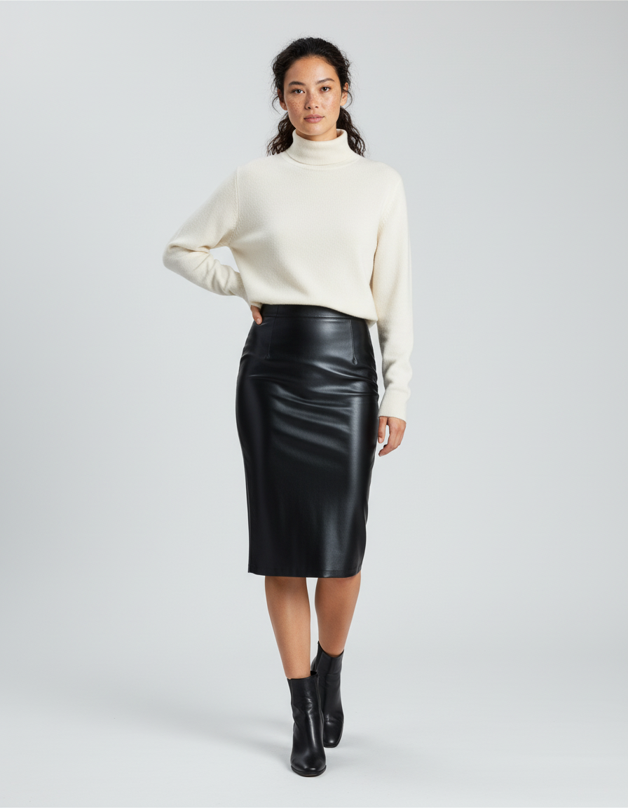 Jupe Midi Noire Brillante Chic