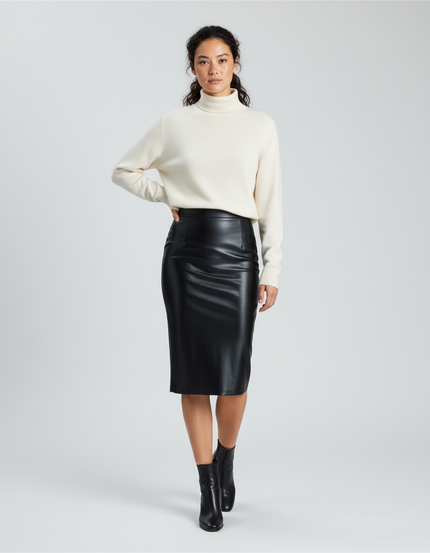 Jupe Midi Noire Brillante Chic