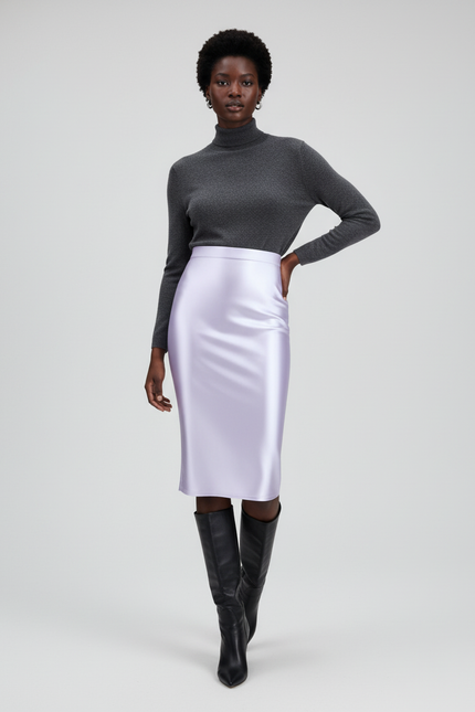 Jupe Midi Lavande Satinée Élégante