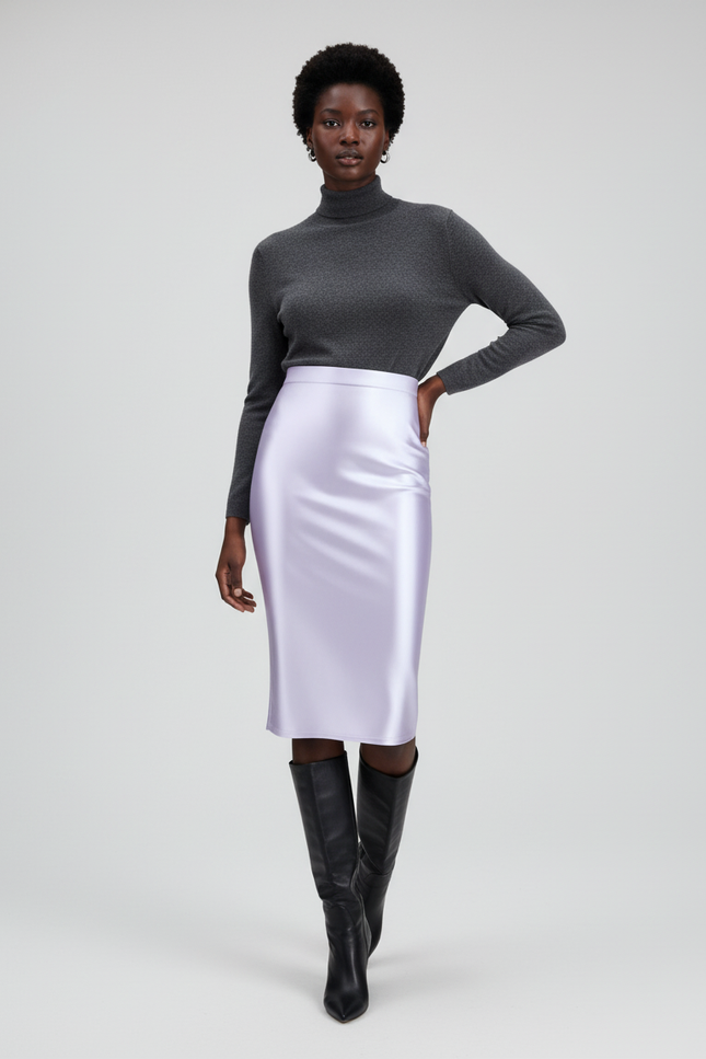 Jupe Midi Lavande Satinée Élégante