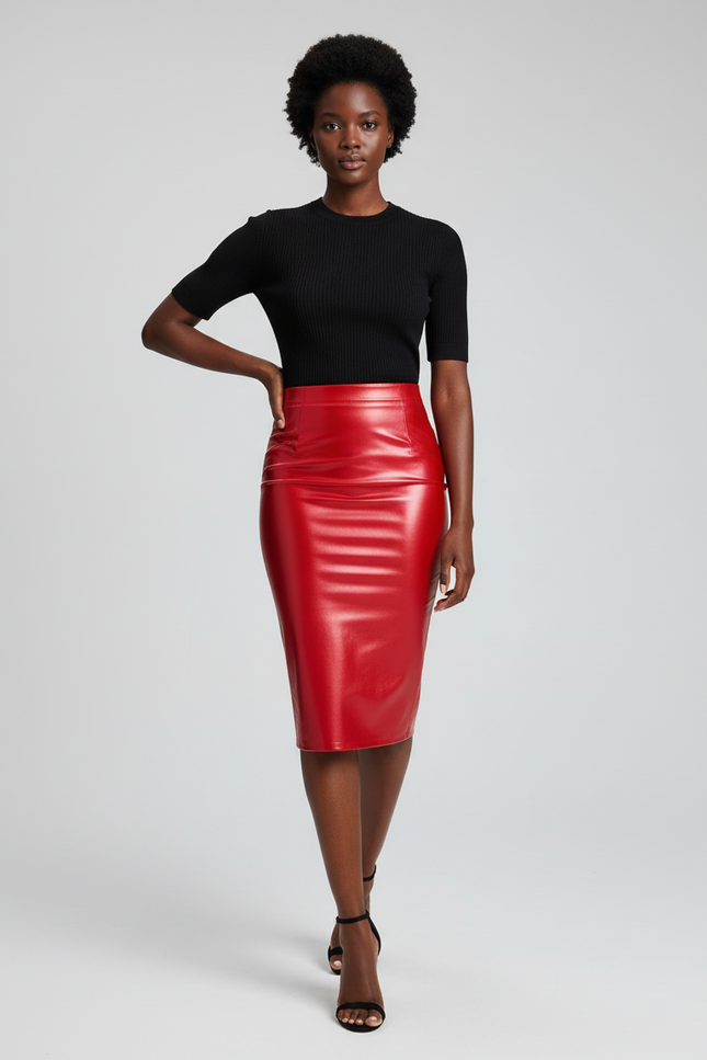 Jupe Midi Rouge Brillante Chic