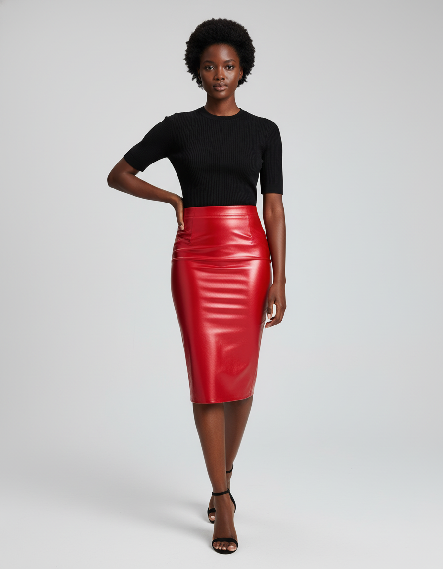 Jupe Midi Rouge Brillante Chic