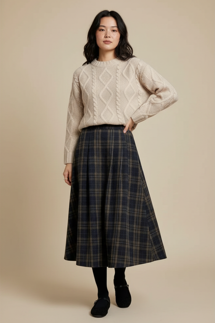 Jupe Midi Écossaise Laine Chic