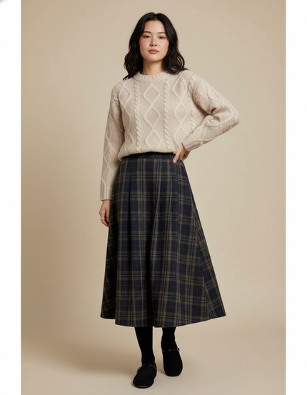 Jupe Midi Écossaise Laine Chic