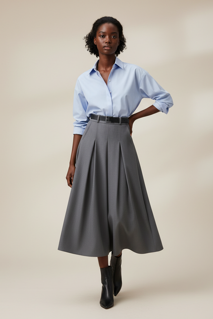 Jupe Midi Grise Plissée Élégante citadine