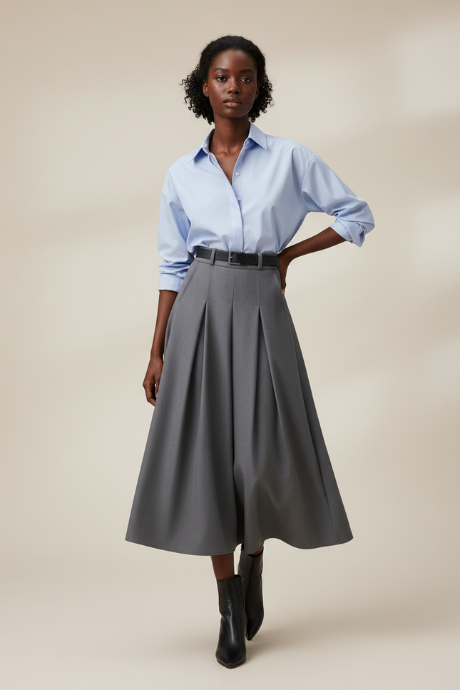 Jupe Midi Grise Plissée Élégante citadine