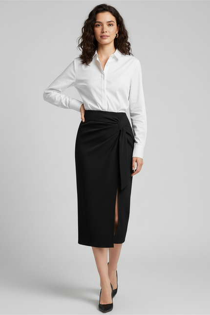 Jupe Midi Noire Nouée Élégante