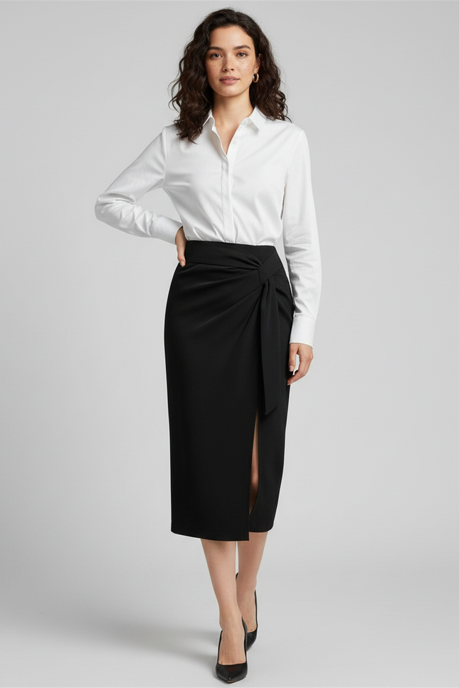 Jupe Midi Noire Nouée Élégante