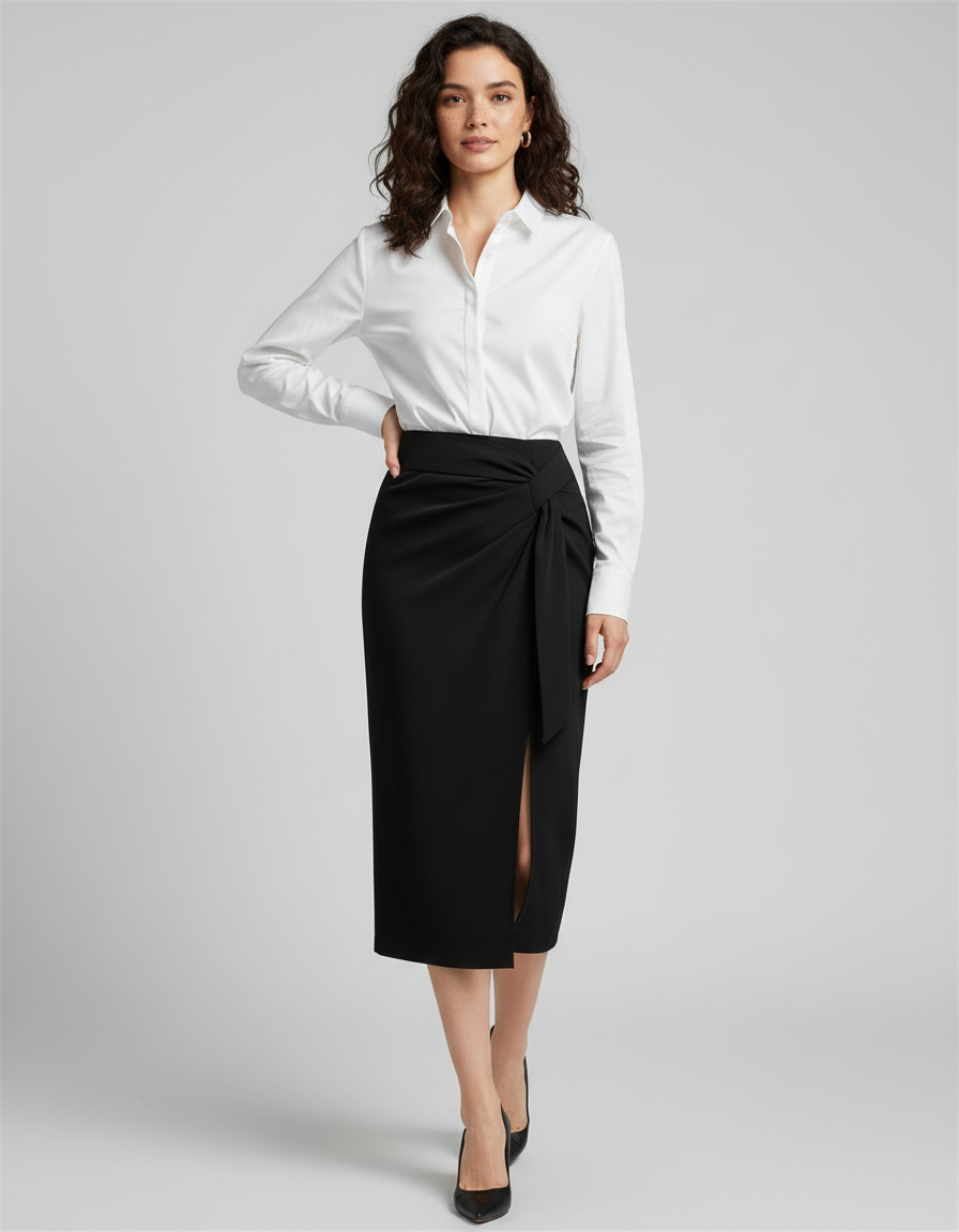 Jupe Midi Noire Nouée Élégante