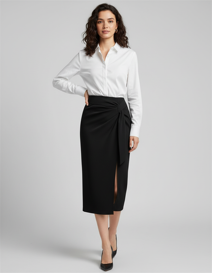 Jupe Midi Noire Nouée Élégante