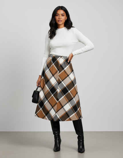 Jupe Midi Carreaux A-Line Élégante