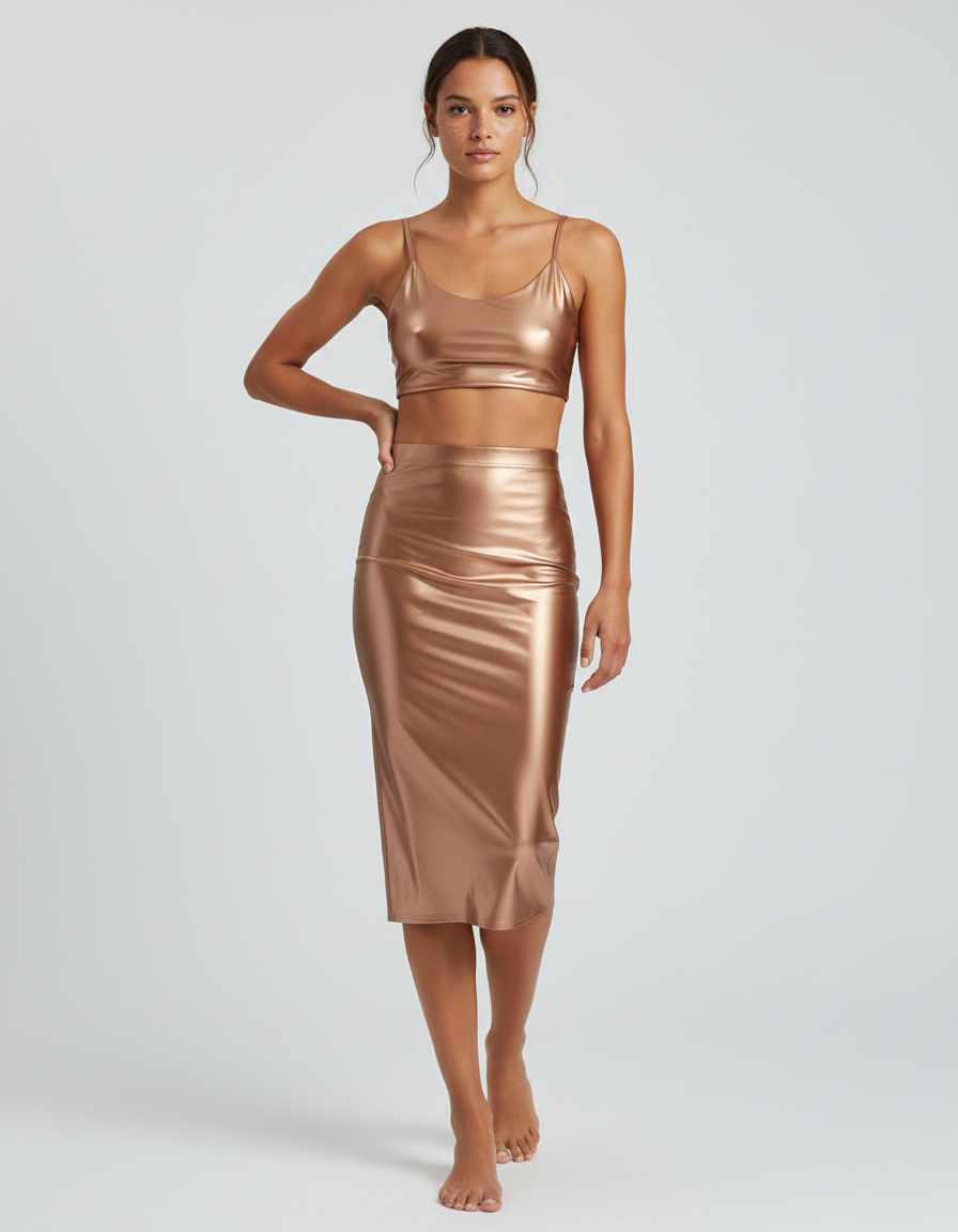 Jupe Midi Satinée Brillante Chic