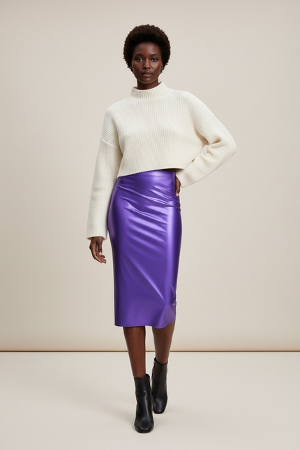 Jupe Midi Satinée Violette Élégante