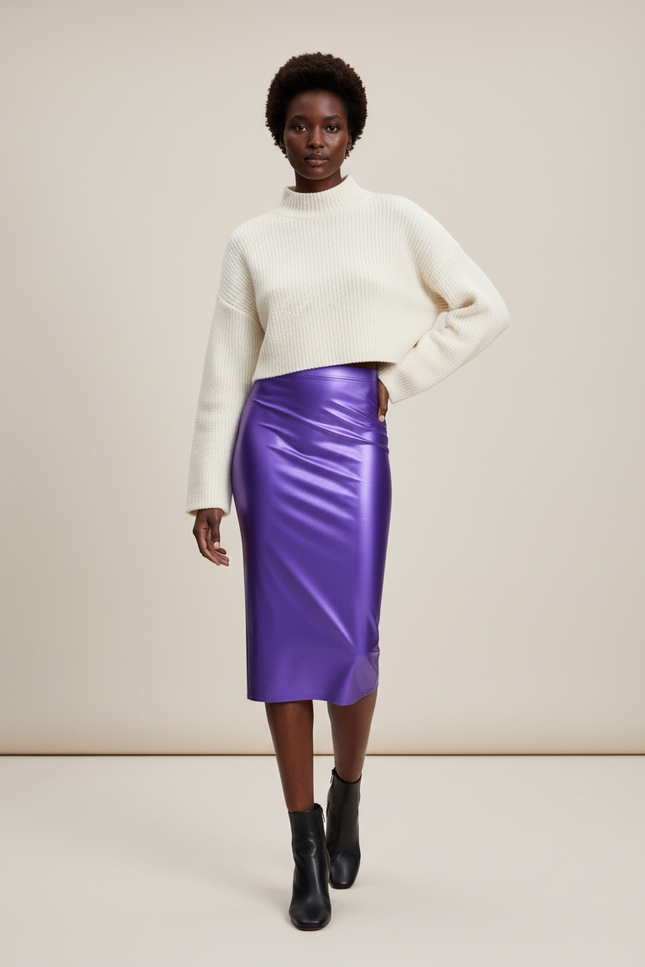 Jupe Midi Satinée Violette Élégante