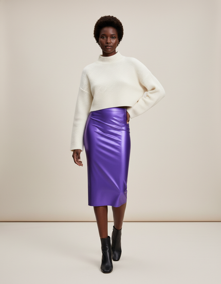 Jupe Midi Satinée Violette Élégante