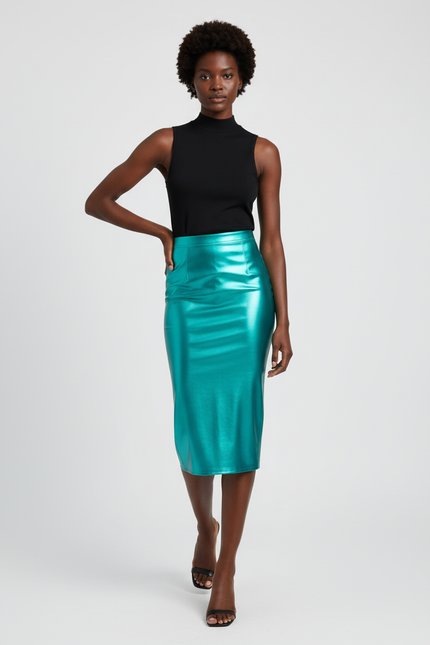 Jupe Midi Brillante Turquoise Chic