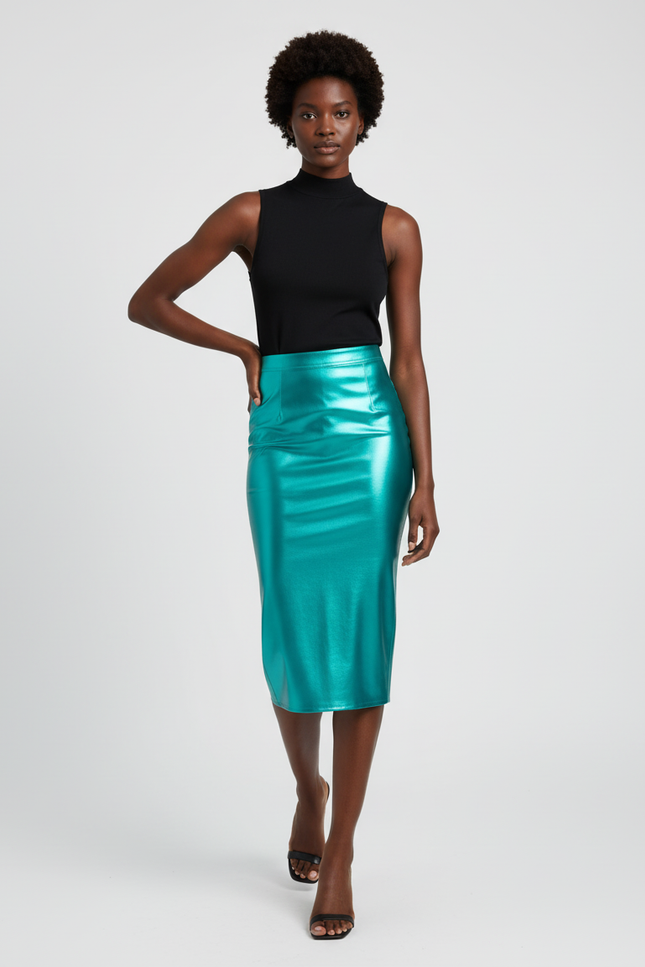 Jupe Midi Brillante Turquoise Chic