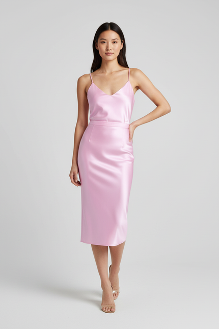 Jupe Midi Rose Satinée Élégante délicate