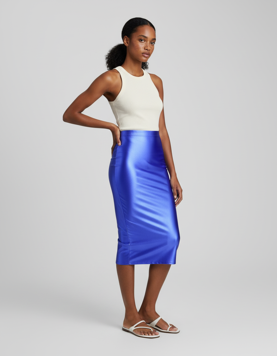 Jupe Midi Bleue Brillante Chic festive