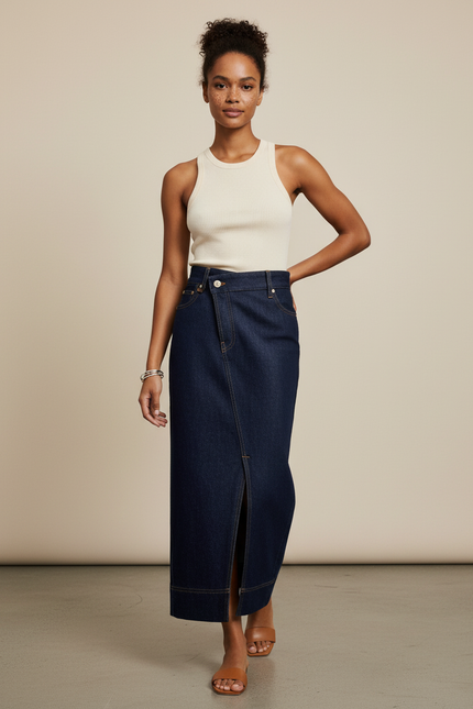 Jupe Midi Denim Fendue Chic