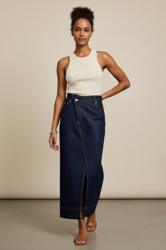 Jupe Midi Denim Fendue Chic