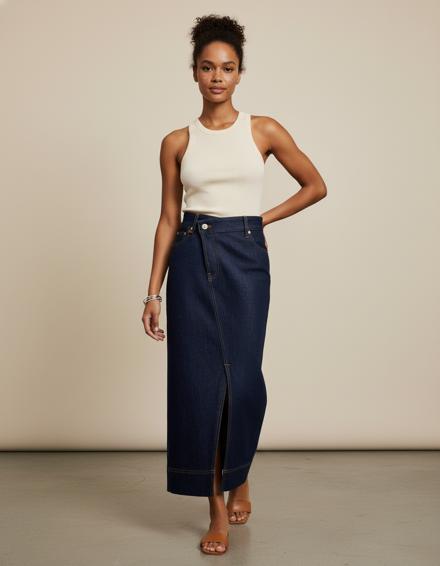 Jupe Midi Denim Fendue Chic