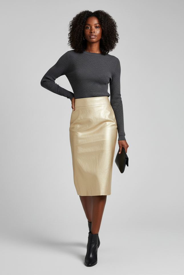 Jupe Midi Dorée Brillante Chic