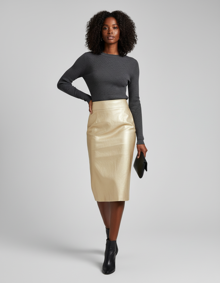 Jupe Midi Dorée Brillante Chic