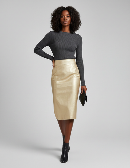 Jupe Midi Dorée Brillante Chic