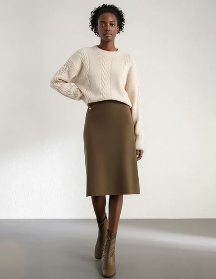 Jupe Midi Vert Olive Maille Rétro