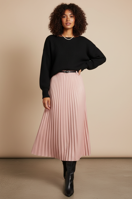 Jupe Midi Rose Plissée Chic