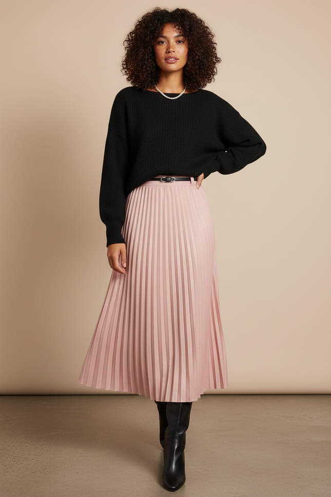 Jupe Midi Rose Plissée Chic