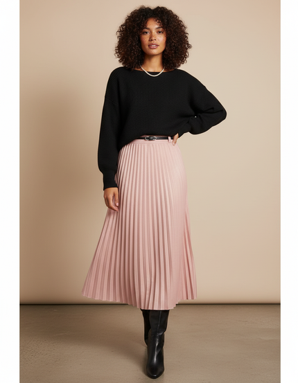 Jupe Midi Rose Plissée Chic