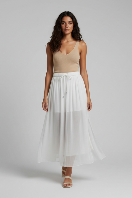 Jupe Midi Blanche Fluide Plissée