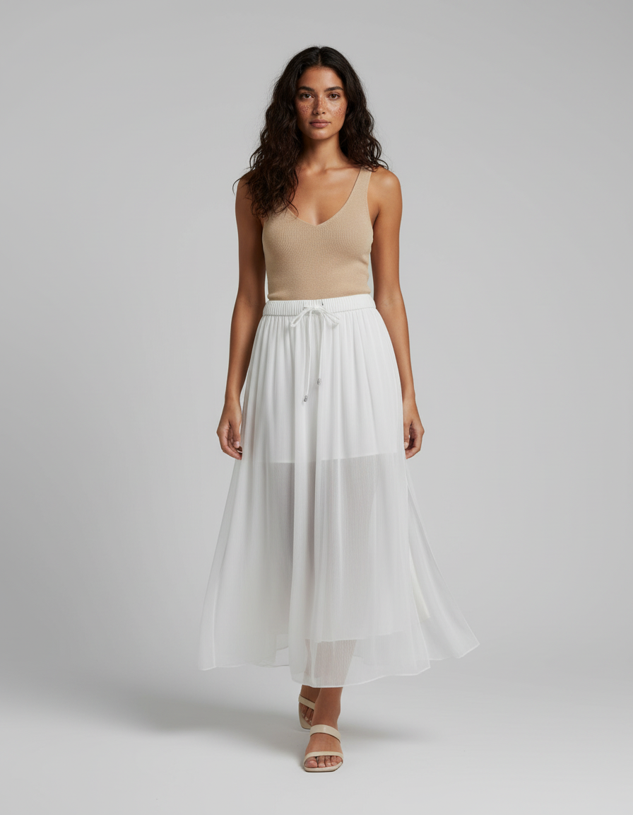 Jupe Midi Blanche Fluide Plissée