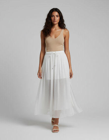 Jupe Midi Blanche Fluide Plissée