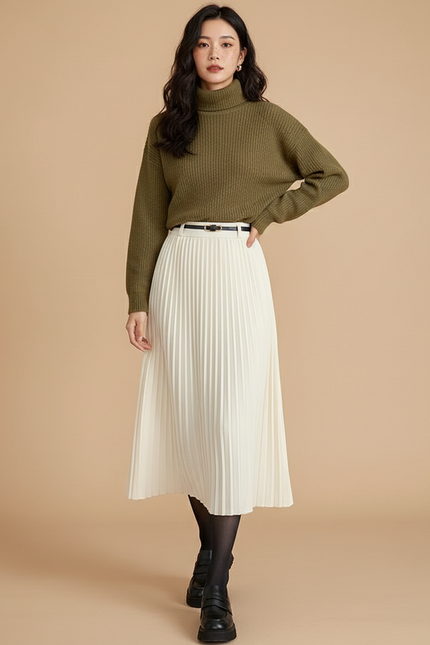 Jupe Midi Plissée Écru Élégante