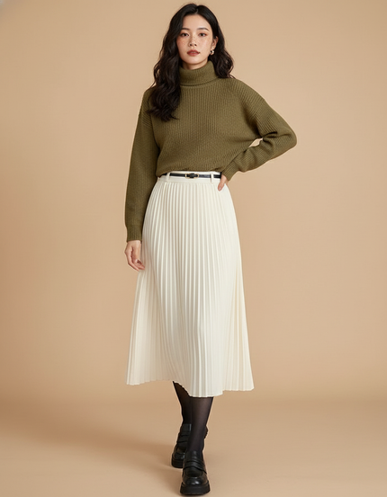 Jupe Midi Plissée Écru Élégante