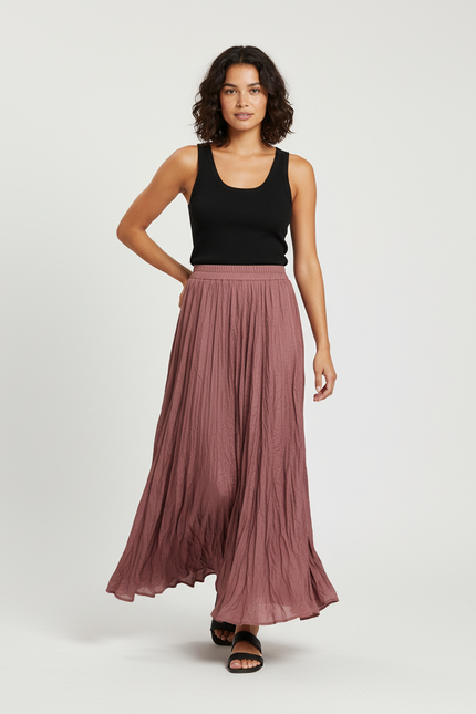 Jupe Midi Rose Froissée Fluide