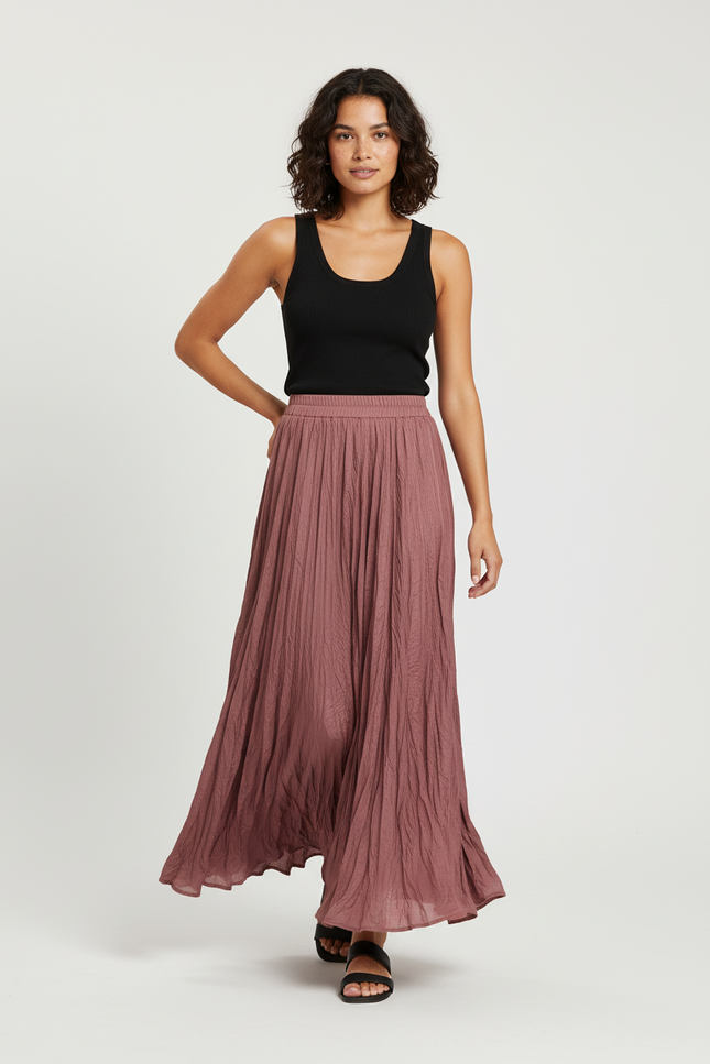 Jupe Midi Rose Froissée Fluide