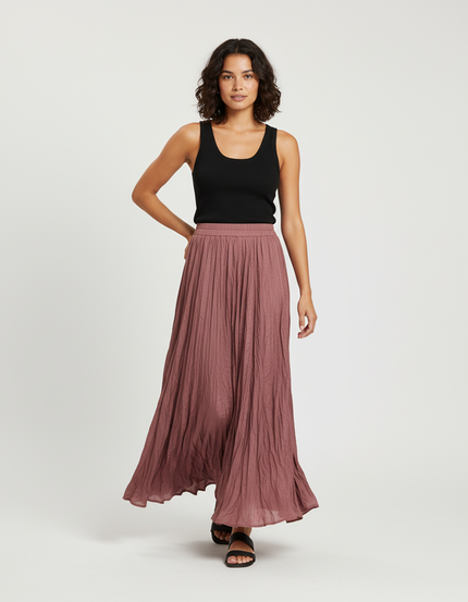 Jupe Midi Rose Froissée Fluide